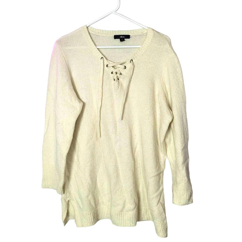 Ellos Cream Peasant Boho Country Y2K Preppy Pullover Sweater Womans Plus Size 1x